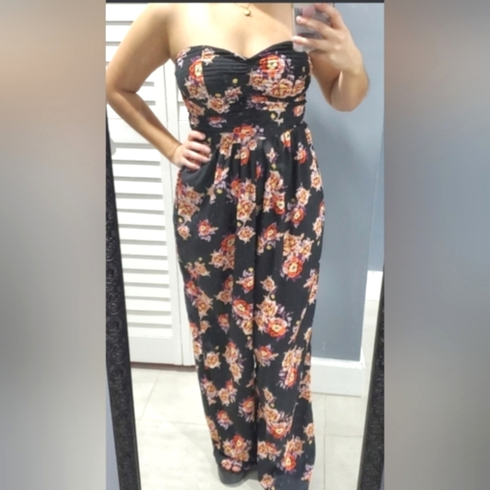 Band of Gypsies Floral Strapless Jumpsuit